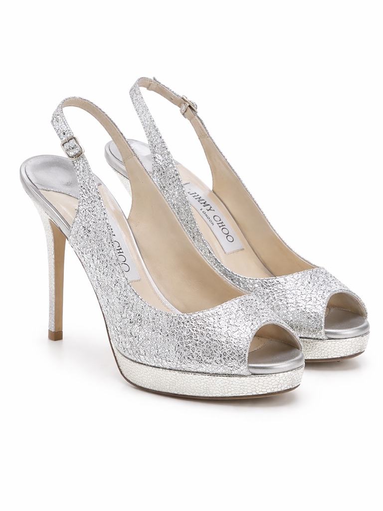 Jimmy Choo Nova Silver Glitter Slingback Heel ~ 37.5 (7 Us)